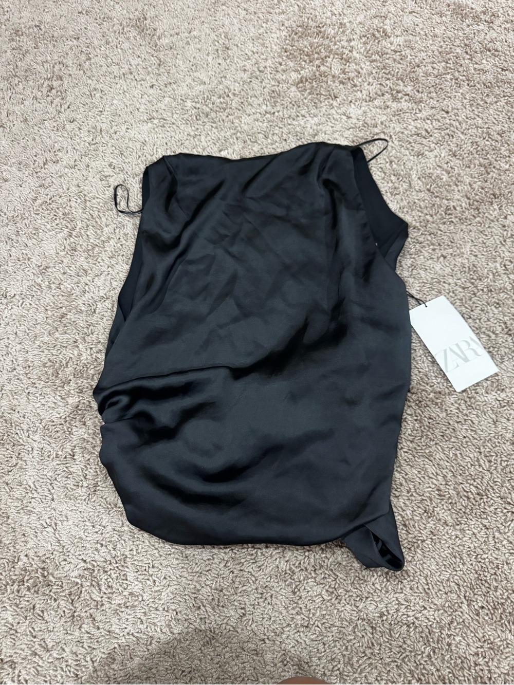 Zara Black Satin Cowl Halter Tank